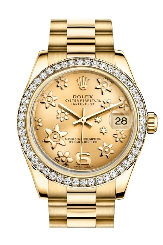 Rolex Datejust 31 Champagne Floral Motif Dial Diamond Bezel 18K Yellow Gold President Ladies Watch 178288 Pre-owned