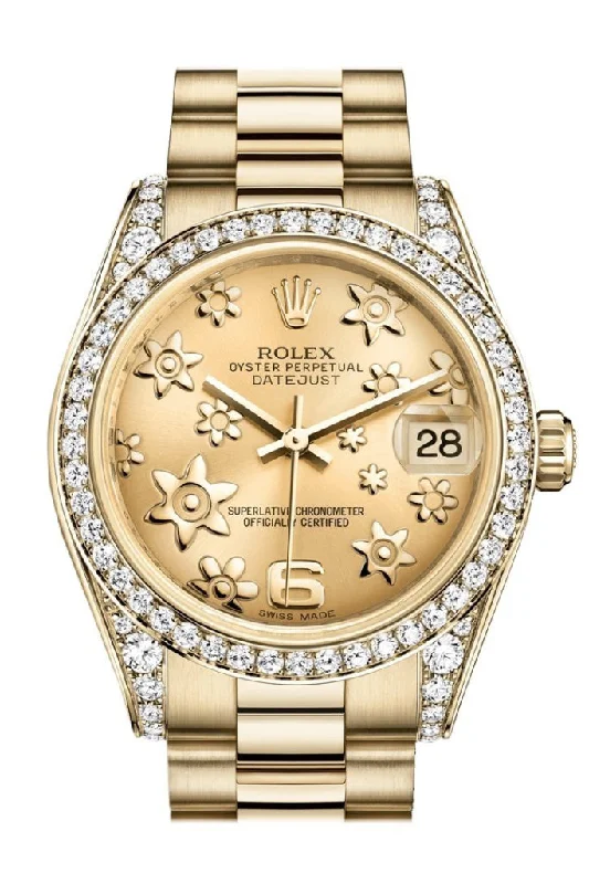 Rolex Datejust 31 Champagne Floral Motif Dial Diamond Bezel Lug 18K Yellow Gold President Ladies Watch 178158 Pre-owned