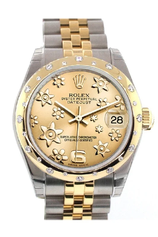 Rolex Datejust 31 Champagne Floral Motif Roman Dial Diamond Bezel 18K Gold Two Tone Jubilee Ladies 178343 Pre-owned