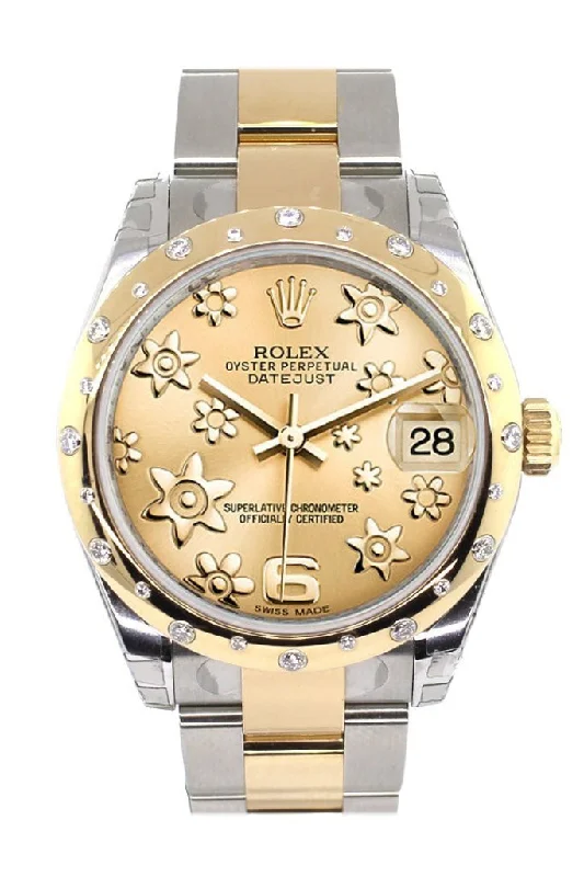 Rolex Datejust 31 Champagne Floral Motif RomanDial Diamond Bezel 18K Gold Two Tone Ladies 178343 Pre-owned