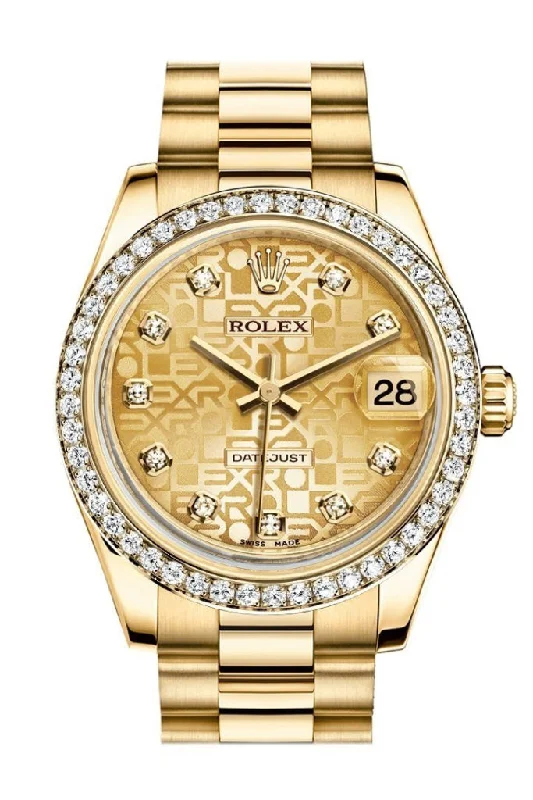 Rolex Datejust 31 Champagne Diamond Dial Diamond Bezel 18K Yellow Gold President Ladies Watch 178288 Pre-owned