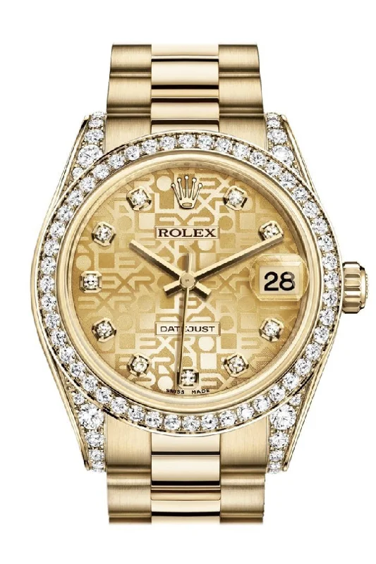 Rolex Datejust 31 Champagne Jubilee Diamond Dial Diamond Bezel Lug 18K Yellow Gold President Ladies Watch 178158 Pre-owned