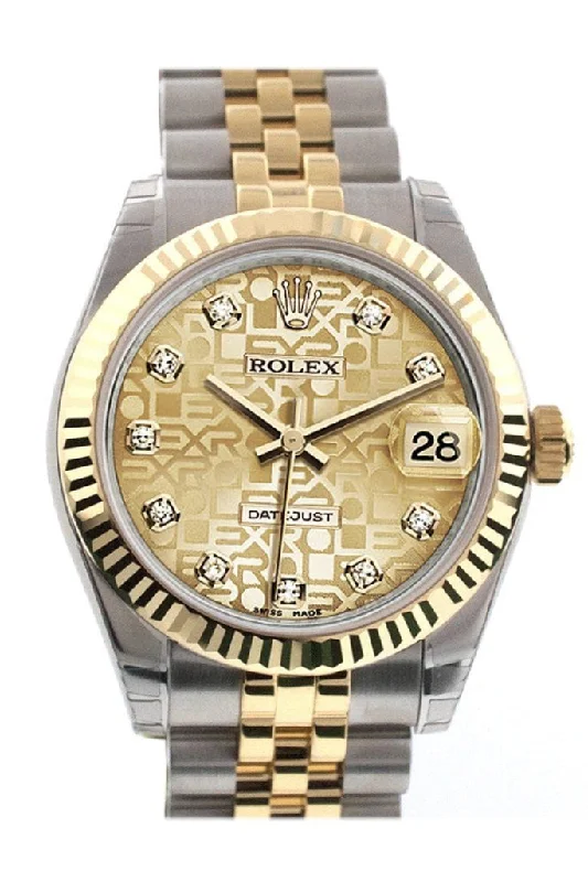 Rolex Datejust 31 Champagne Jubilee Diamond Dial Fluted Bezel 18K Gold Two Tone Jubilee Ladies 178273 Pre-owned