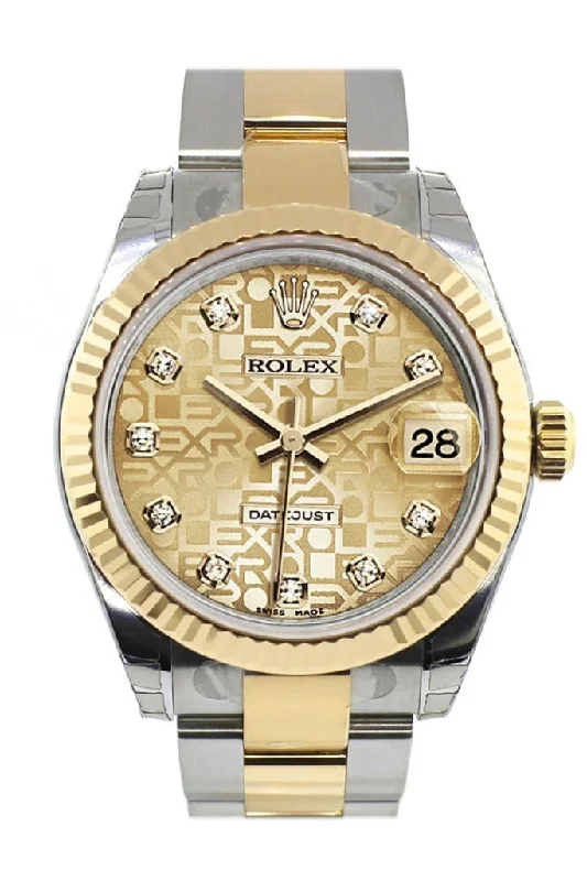 Rolex Datejust 31 Champagne Jubilee Diamond Dial Fluted Bezel 18K Gold Two Tone Ladies 178273 Pre-owned