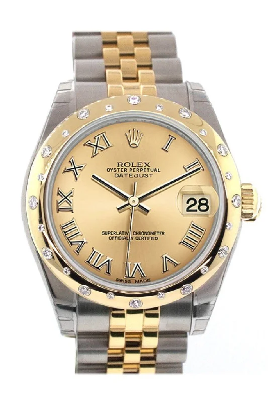 Rolex Datejust 31 Champagne Roman Dial Diamond Bezel 18K Gold Two Tone JubileeLadies 178343 Pre-owned