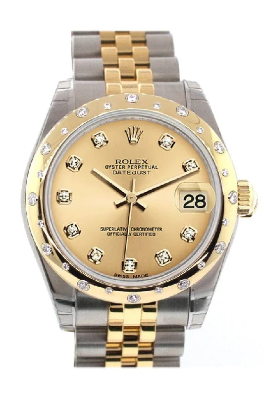 Rolex Datejust 31 Champagne Diamond Dial Diamond Bezel 18K Gold Two Tone Jubilee Ladies 178343 Pre-owned