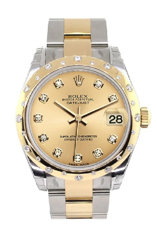 Rolex Datejust 31 Champagne Diamond Dial Diamond Bezel 18K Gold Two Tone Ladies 178343 Pre-owned