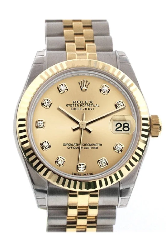 Rolex Datejust 31 Champagne Diamond Dial Fluted Bezel 18K Gold Two Tone Jubilee Ladies 178273 Pre-owned