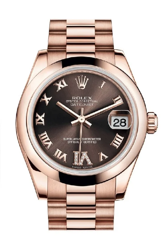 Rolex Datejust 31 Chocolate Large VI set with Diamond Dial 18K Everose Gold President Ladies Watch 178245 Pre-owned