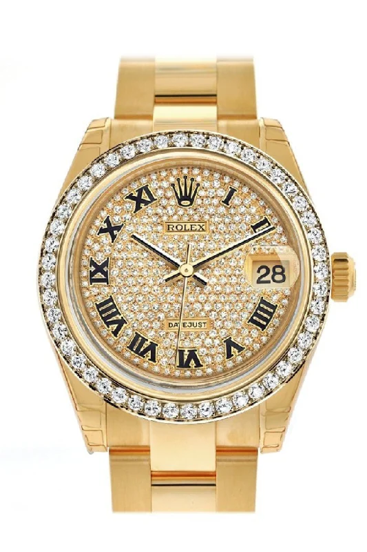 Rolex Datejust 31 Diamond Paved Dial Diamond Bezel 18K Yellow Gold Ladies Watch 178288 Pre-owned