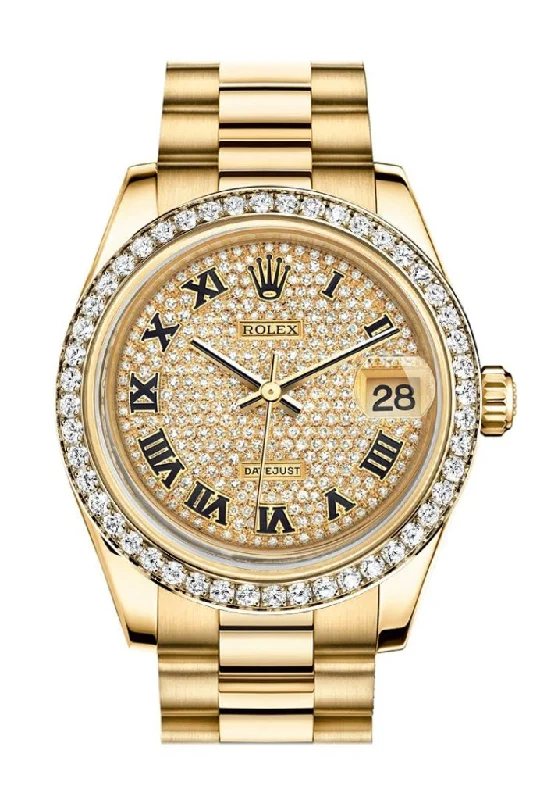 Rolex Datejust 31 Diamond Paved Dial Diamond Bezel 18K Yellow Gold President Ladies Watch 178288 Pre-owned