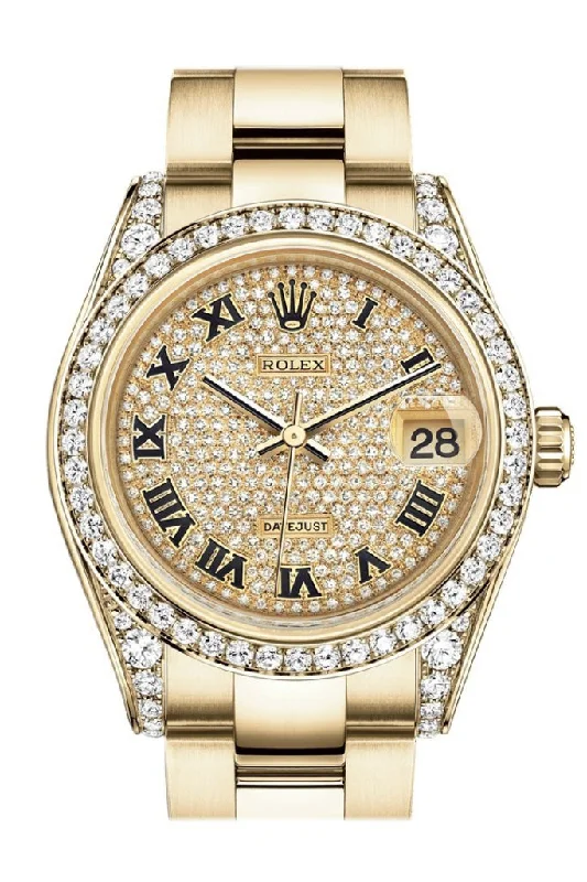 Rolex Datejust 31 Diamond Paved Dial Diamond Bezel Lug 18K Yellow Gold Ladies Watch 178158 Pre-owned