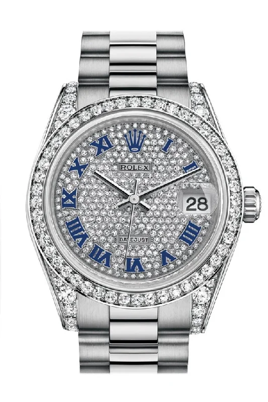 Rolex Datejust 31 Diamond-paved Roman Dial Diamond Bezel Lug 18K White Gold President Ladies Watch 178159 Pre-owned