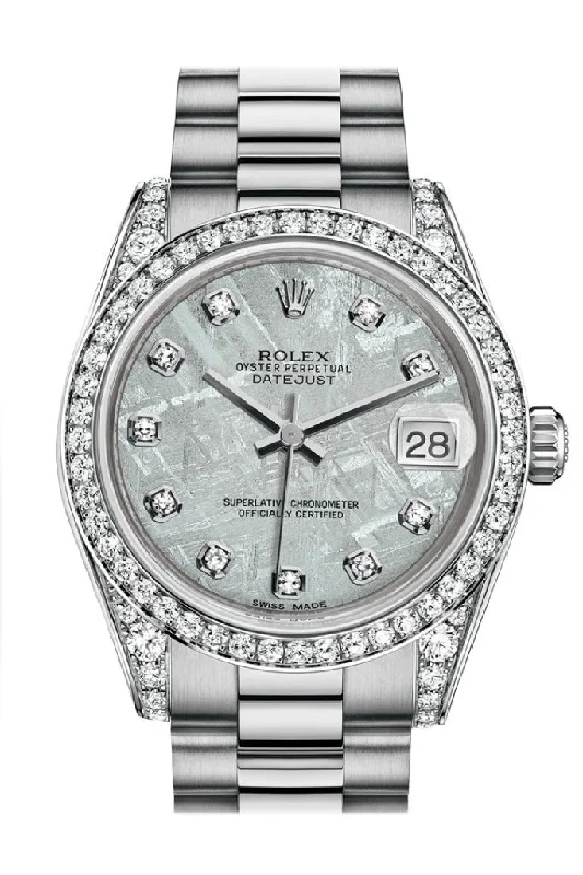 Rolex Datejust 31 Meteorite Diamond Dial Diamond Bezel Lug 18K White Gold President Ladies Watch 178159 Pre-owned