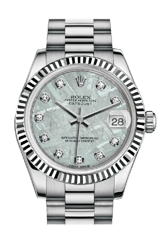 Rolex Datejust 31 Meteorite Diamond Dial Fluted Bezel 18K White Gold President Ladies Watch 178279 Pre-owned