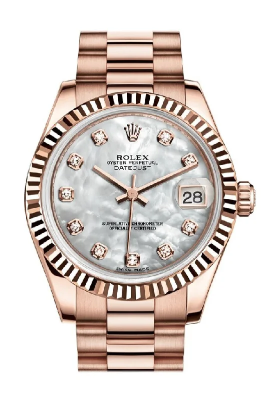 Rolex Datejust 31 Mother of Pearl Diamond Dial Fluted Bezel 18K Everose Gold President Ladies Watch 178275 Pre-owned