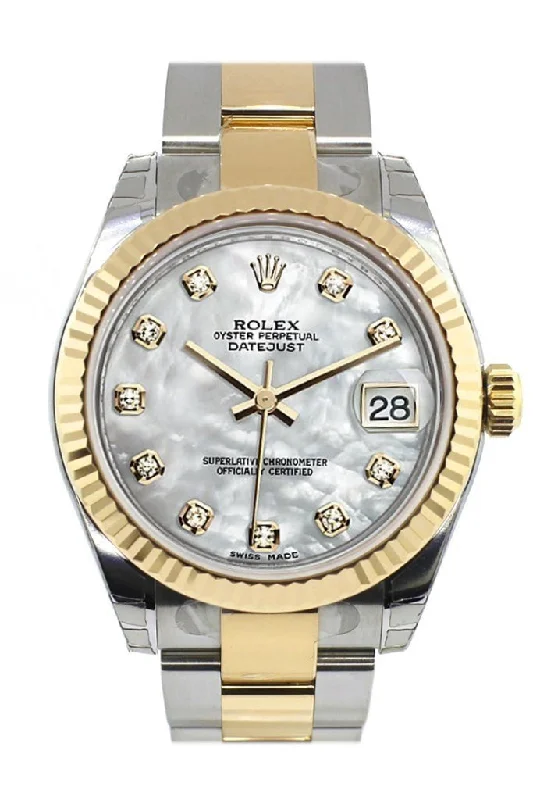 Rolex Datejust 31 Mother of Pearl Diamonds Dial Fluted Bezel 18K Gold Two Tone Ladies 178273 Pre-owned