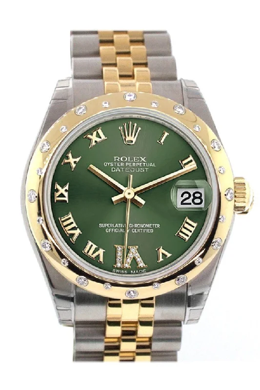 Rolex Datejust 31 Olive Green Roman Large VI Diamond Dial Diamond Bezel 18K Gold Two Tone Jubilee Ladies 178343 Pre-owned