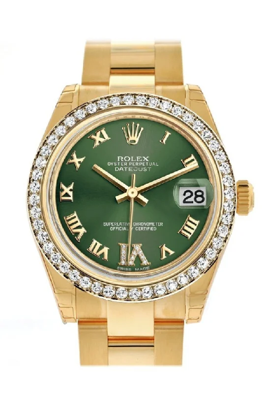 Rolex Datejust 31 Olive Green VI Diamonds Dial Diamond Bezel 18K Yellow Gold Ladies Watch 178288 Pre-owned