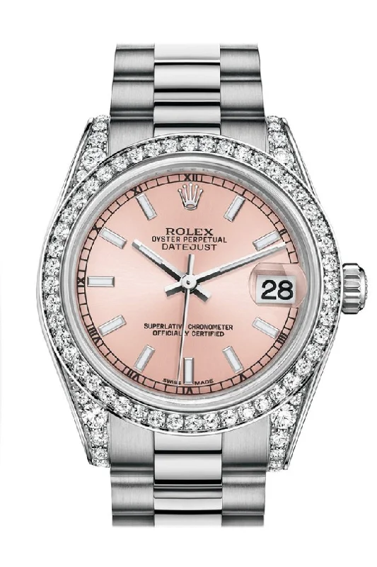 Rolex Datejust 31 Pink Dial Diamond Bezel Lug 18K White Gold President Ladies Watch 178159 Pre-owned