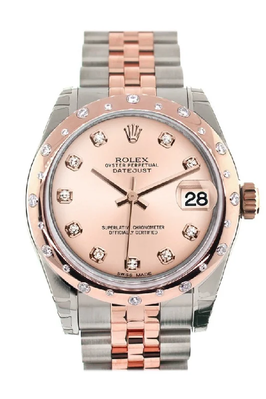 Rolex Datejust 31 Pink Diamond Dial  Diamond Bezel 18K Rose Gold Two Tone Jubilee Ladies Watch 178341 Pre-owned