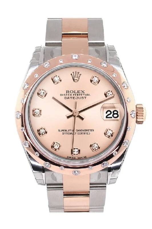 Rolex Datejust 31 Pink Diamond Dial Diamond Bezel 18K Rose Gold Two Tone Ladies Watch 178341 Pre-owned