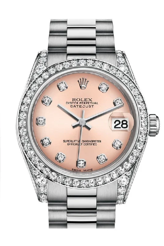 Rolex Datejust 31 Pink Diamond Dial Diamond Bezel Lug 18K White Gold President Ladies Watch 178159 Pre-owned