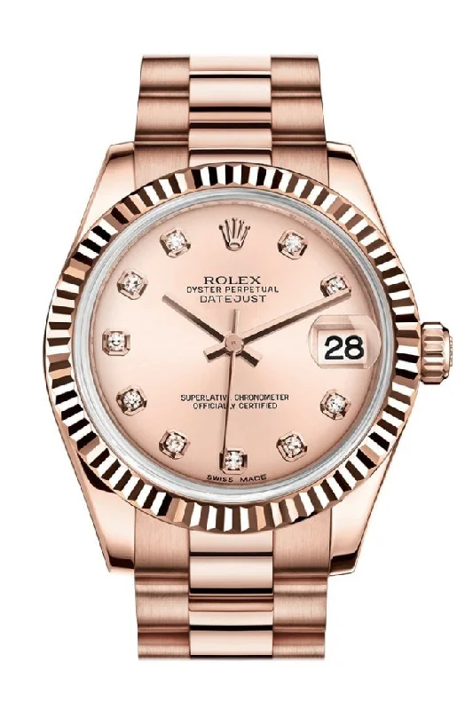 Rolex Datejust 31 Pink Diamond Dial Fluted Bezel 18K Everose Gold President Ladies Watch 178275 Pre-owned