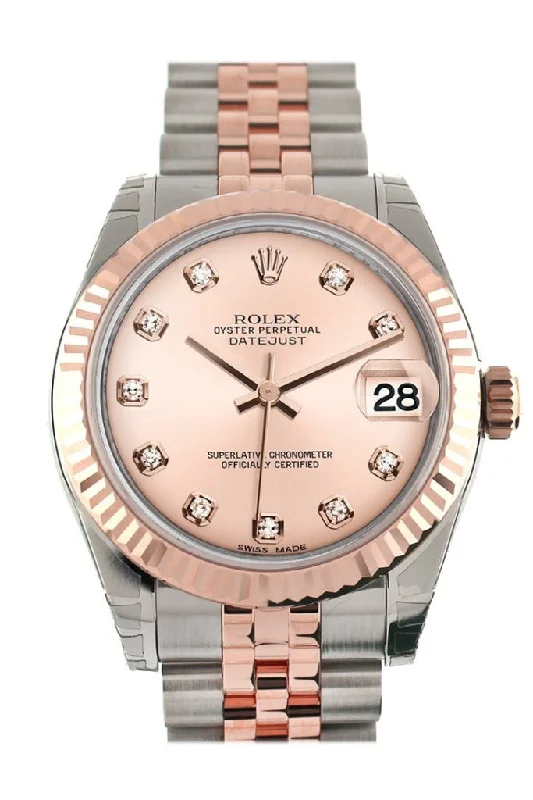 Rolex Datejust 31 Pink Diamond Dial  Fluted Bezel 18K Rose Gold Two Tone Jubilee Ladies Watch 178271 Pre-owned