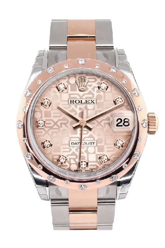 Rolex Datejust 31 Pink Jubilee Diamond Dial Diamond Bezel 18K Rose Gold Two Tone Ladies Watch 178341 Pre-owned