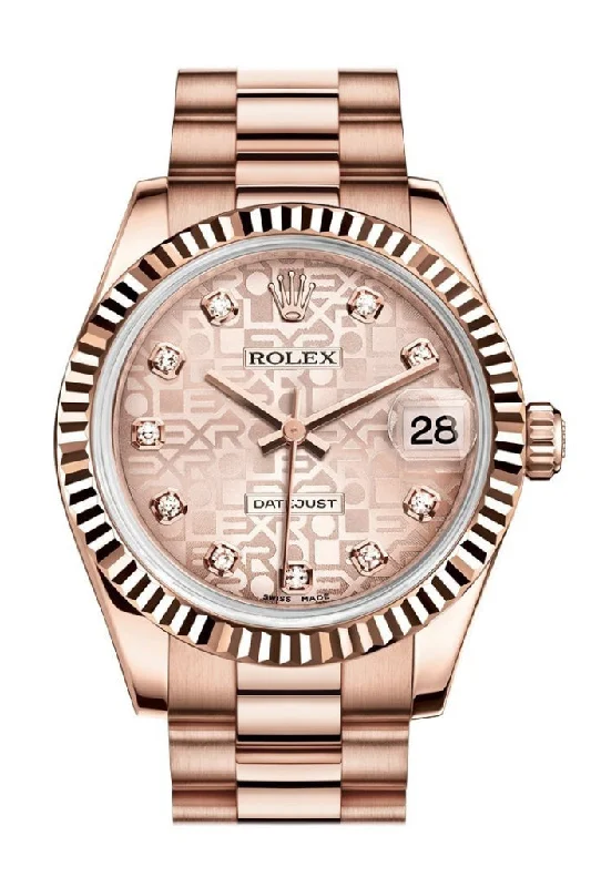 Rolex Datejust 31 Pink Jubilee Diamond Dial Fluted Bezel 18K Everose Gold President Ladies Watch 178275 Pre-owned