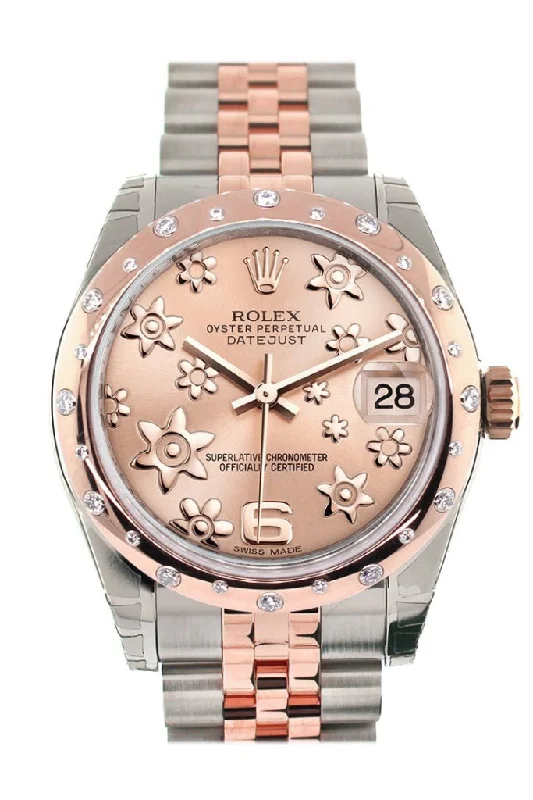 Rolex Datejust 31 Pink Raised Floral Motif Dial Diamond Bezel 18K Rose Gold Two Tone Jubilee Ladies Whatch 178341 Pre-owned