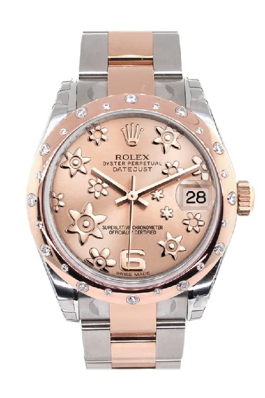 Rolex Datejust 31 Pink Raised Floral Motif Dial Diamond Bezel 18K Rose Gold Two Tone Ladies Watch 178341 Pre-owned