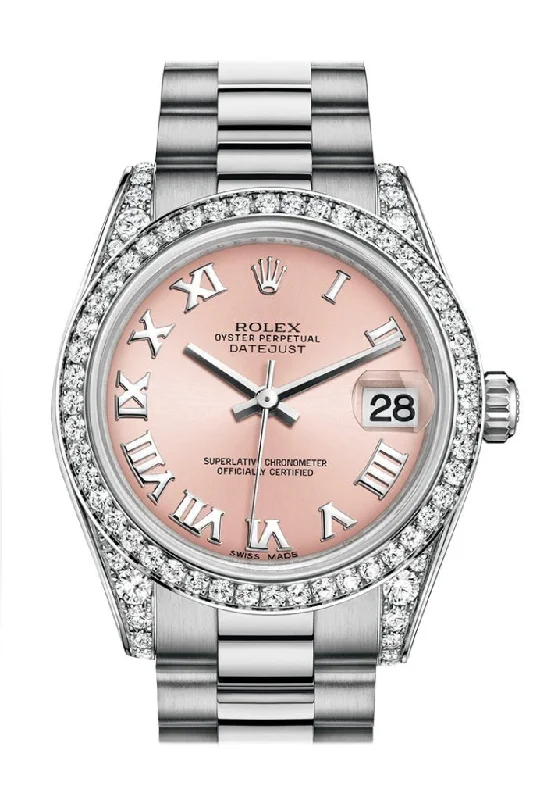 Rolex Datejust 31 Pink Roman Dial Diamond Bezel Lug 18K White Gold President Ladies Watch 178159 Pre-owned