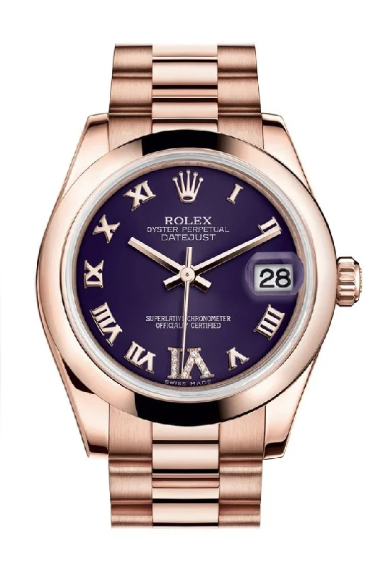 Rolex Datejust 31 Purple Large VI set with Diamond Dial 18K Everose Gold President Ladies Watch 178245 Pre-owned