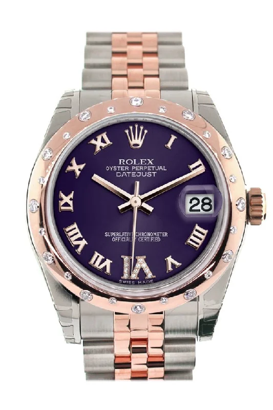 Rolex Datejust 31 Purple Roman Large VI Diamond Dial Diamond Bezel 18K Rose Gold Two Tone Jubilee Ladies Watch 178341  Pre-owned