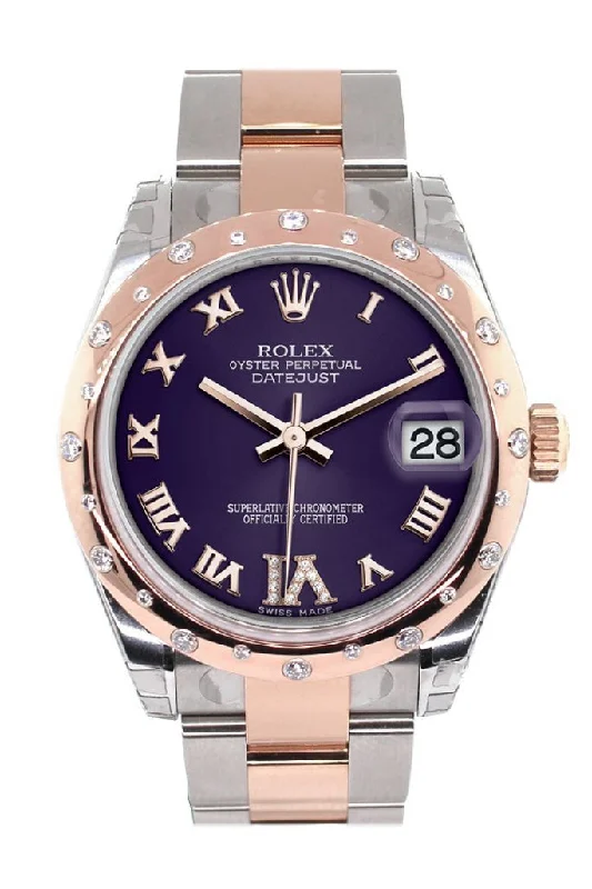 Rolex Datejust 31 Purple Roman Large VI set with Diamond Dial Diamond Bezel 18K Rose Gold Two Tone Ladies Watch 178341  Pre-owned