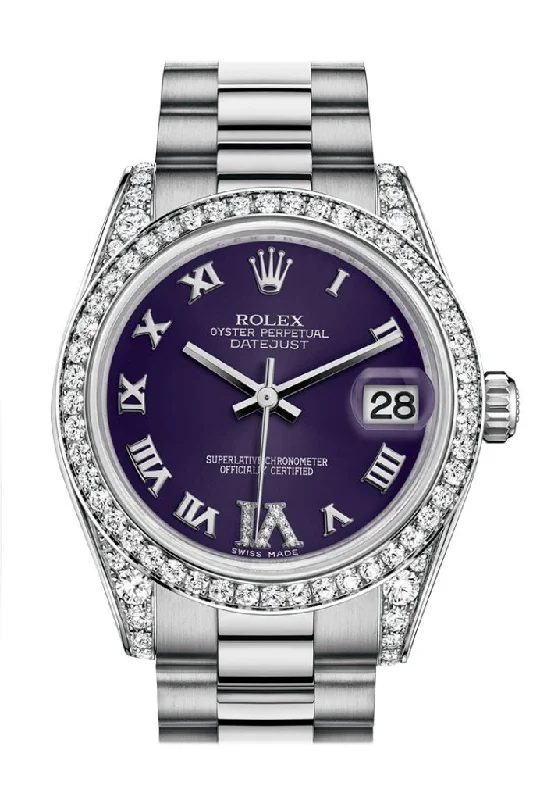 Rolex Datejust 31 Purple set with diamonds Dial Diamond Bezel Lug 18K White Gold President Ladies Watch 178159 Pre-owned