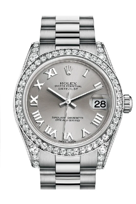 Rolex Datejust 31 Rhodium Roman Dial Diamond Bezel Lug 18K White Gold President Ladies Watch 178159 Pre-owned