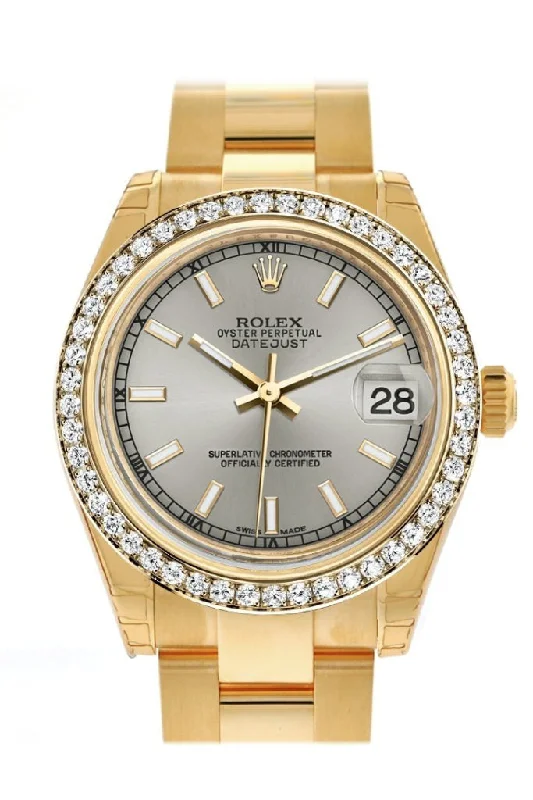 Rolex Datejust 31 Silver Dial Diamond Bezel 18K Yellow Gold Ladies Watch 178288 Pre-owned