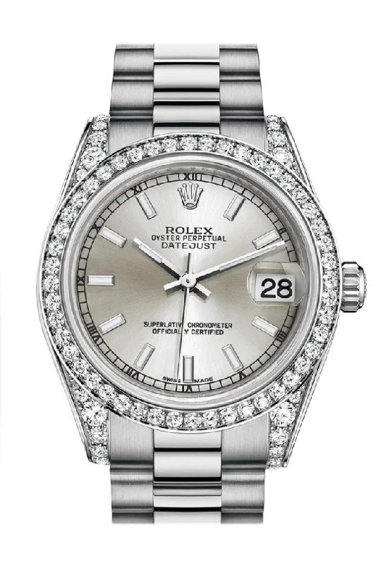 Rolex Datejust 31 Silver Dial Diamond Bezel Lug 18K White Gold President Ladies Watch 178159 Pre-owned