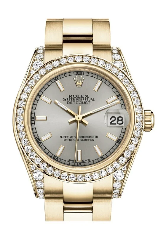 Rolex Datejust 31 Silver Dial Diamond Bezel Lug 18K Yellow Gold Ladies Watch 178158 Pre-owned