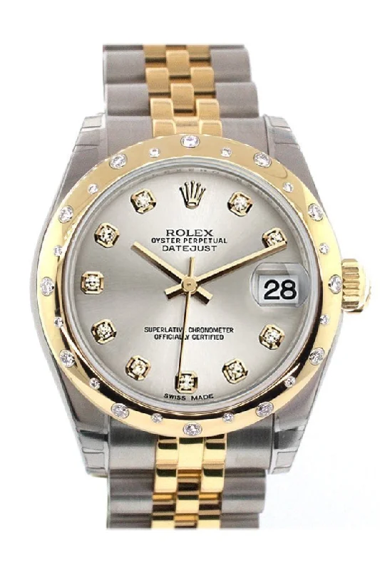 Rolex Datejust 31 Silver Diamond Dial Diamond Bezel 18K Gold Two Tone Jubilee Ladies 178343 Pre-owned