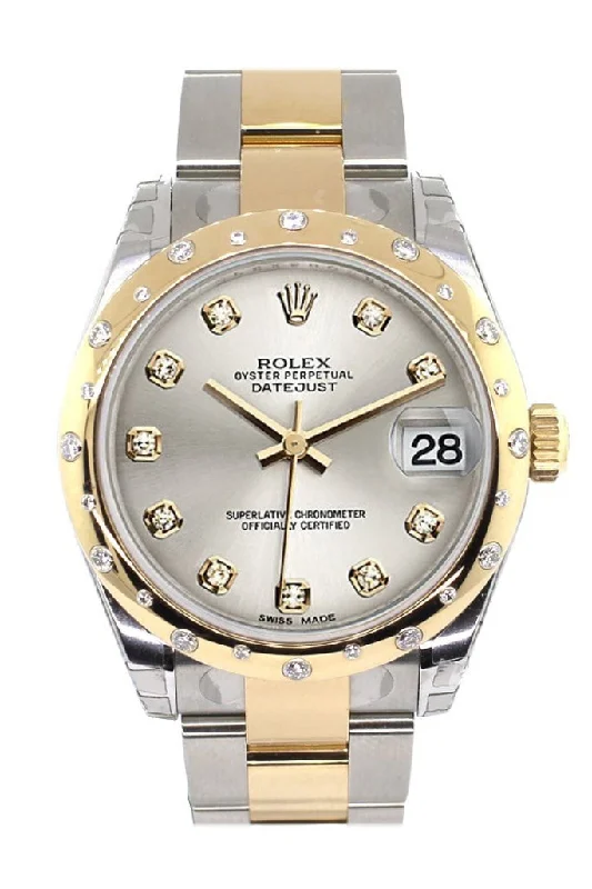 Rolex Datejust 31 Silver Diamond Dial Diamond Bezel 18K Gold Two Tone Ladies 178343 Pre-owned