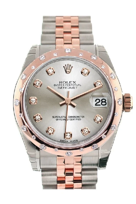 Rolex Datejust 31 Silver Diamond Dial  Diamond Bezel 18K Rose Gold Two Tone Jubilee Ladies Watch 178341 Pre-owned