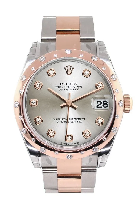 Rolex Datejust 31 Silver Diamond Dial Diamond Bezel 18K Rose Gold Two Tone Ladies Watch 178341 Pre-owned