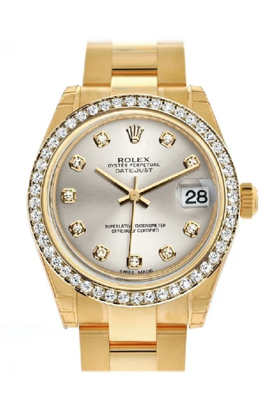 Rolex Datejust 31 Silver Diamond Dial Diamond Bezel 18K Yellow Gold Ladies Watch 178288 Pre-owned