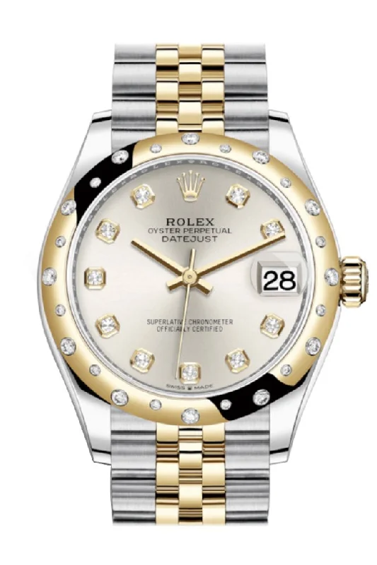 Rolex Datejust 31 Silver Diamonds Dial Diamond Bezel Jubilee Yellow Gold Two Tone Watch 278341RBR 278343 NP