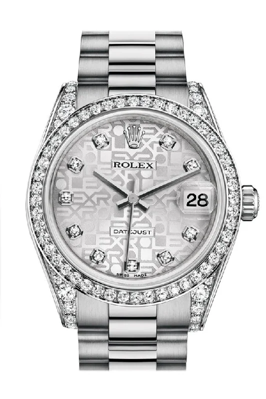 Rolex Datejust 31 Silver Jubilee Diamond Dial Diamond Bezel Lug 18K White Gold President Ladies Watch 178159 Pre-owned