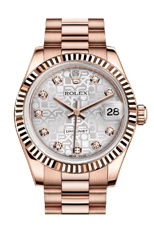 Rolex Datejust 31 Silver Jubilee Diamond Dial Fluted Bezel 18K Everose Gold President Ladies Watch 178275 Pre-owned